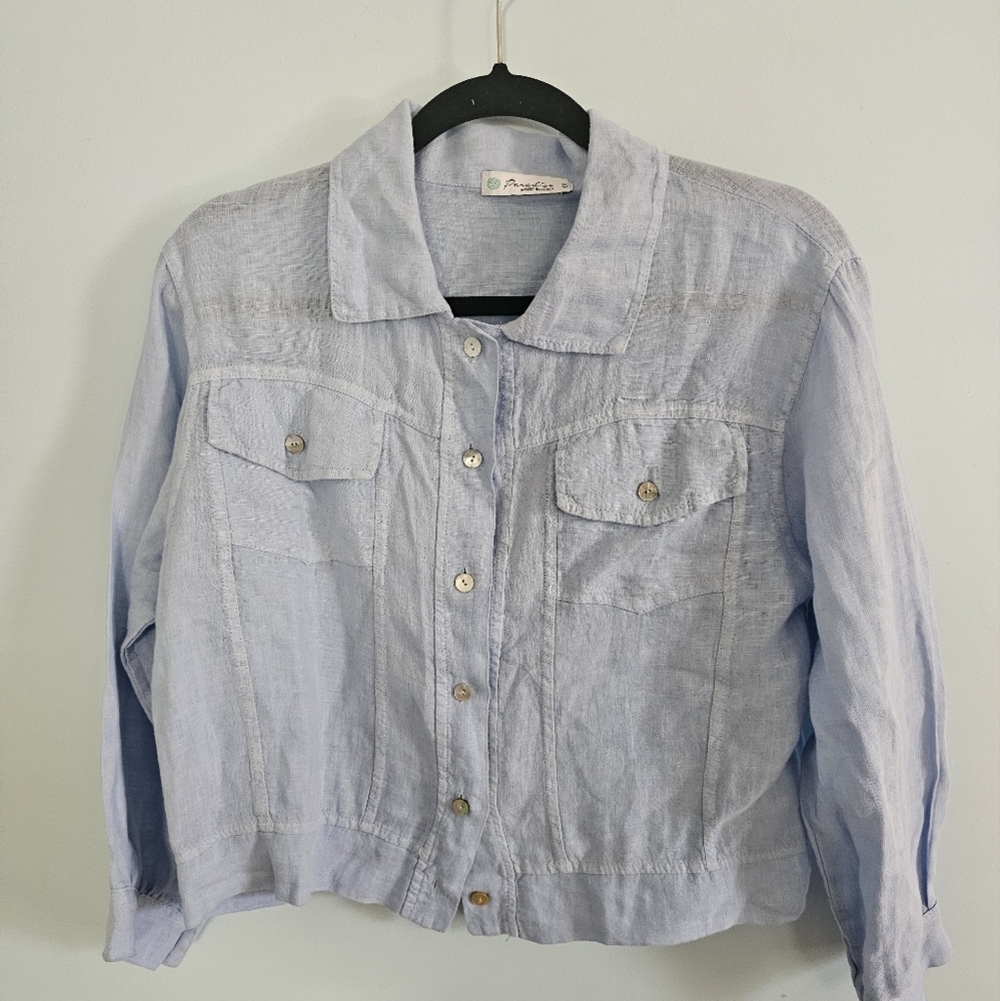 Light Blue‎ Utility Jacket with Cropped Design